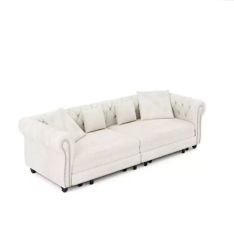 Canapé-lit gigogne 3-en-1 King Size Whisen Velvet et canapé convertible avec pouf mobile, design capitonné