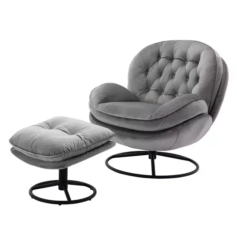 Fauteuil d'appoint en velours Okak avec pouf, fauteuil de salon moderne de style scandinave sans accoudoirs, fauteuil d'appoint doux et confortable pour regarder la télévision, jouer à des jeux