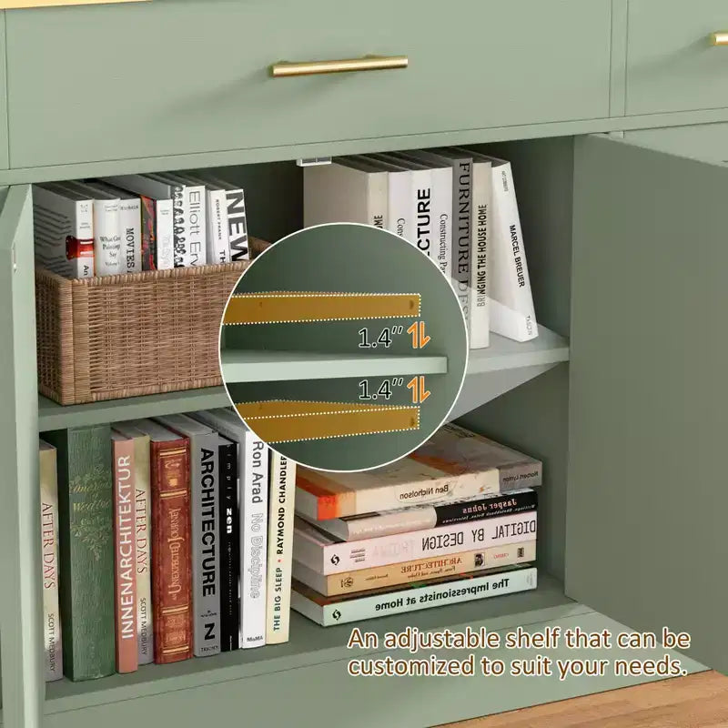 Buffet de cuisine Celebalcony avec rangement, grand buffet de cuisine de 135,6 cm avec 3 tiroirs et 4 portes, étagère réglable pour cuisine, salon