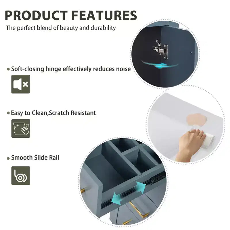 Meuble-lavabo de salle de bain 30 po avec armoire et 3 tiroirs – Noir / Bleu / Vert / Indigo / Blanc