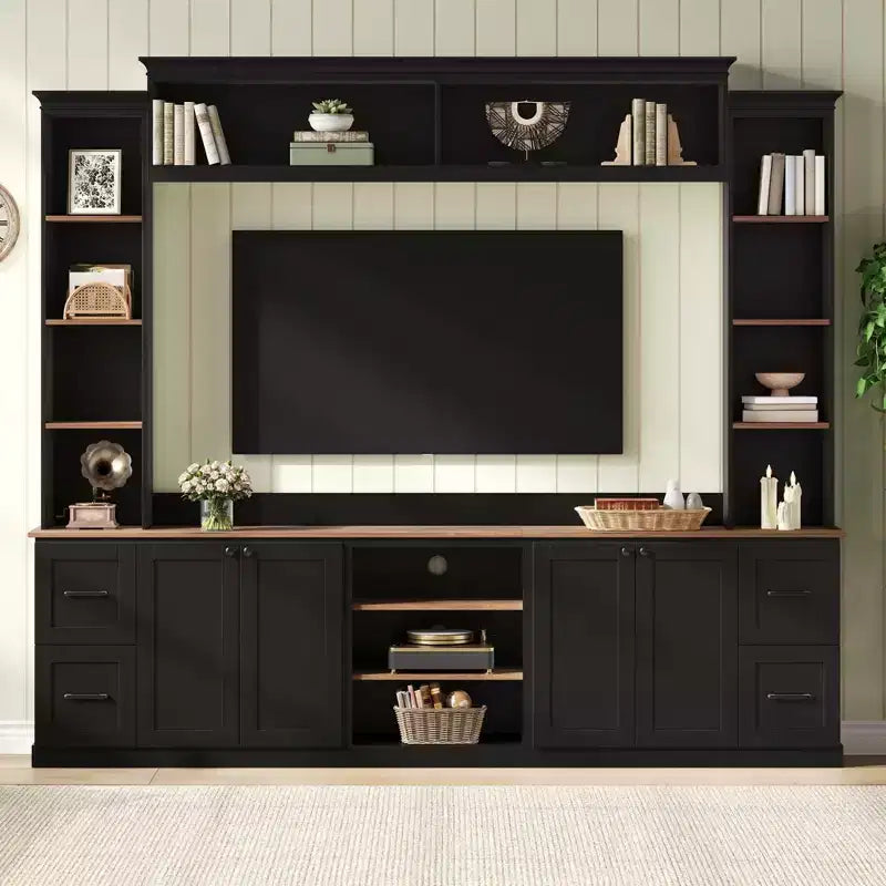 Meuble TV mural 4-en-1 ModernLuxe de style campagnard, convient aux téléviseurs jusqu'à 70 pouces, meuble TV console multimédia avec étagères réglables et tiroirs