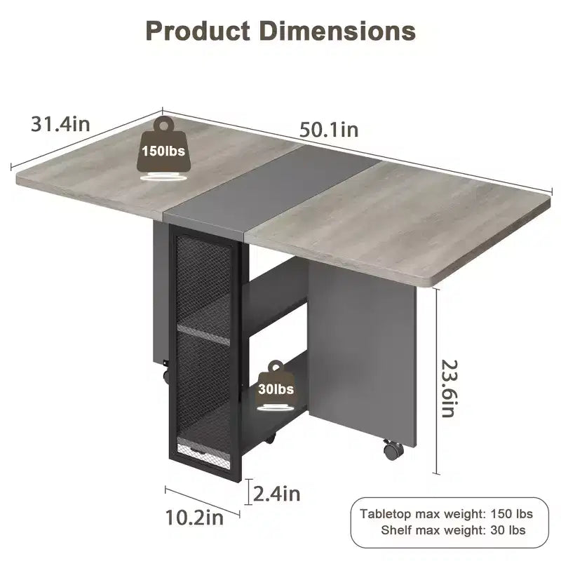 Table à manger pliante pour cuisine, table à manger peu encombrante, table de cuisine à rallonges avec 6 roulettes pour petits espaces