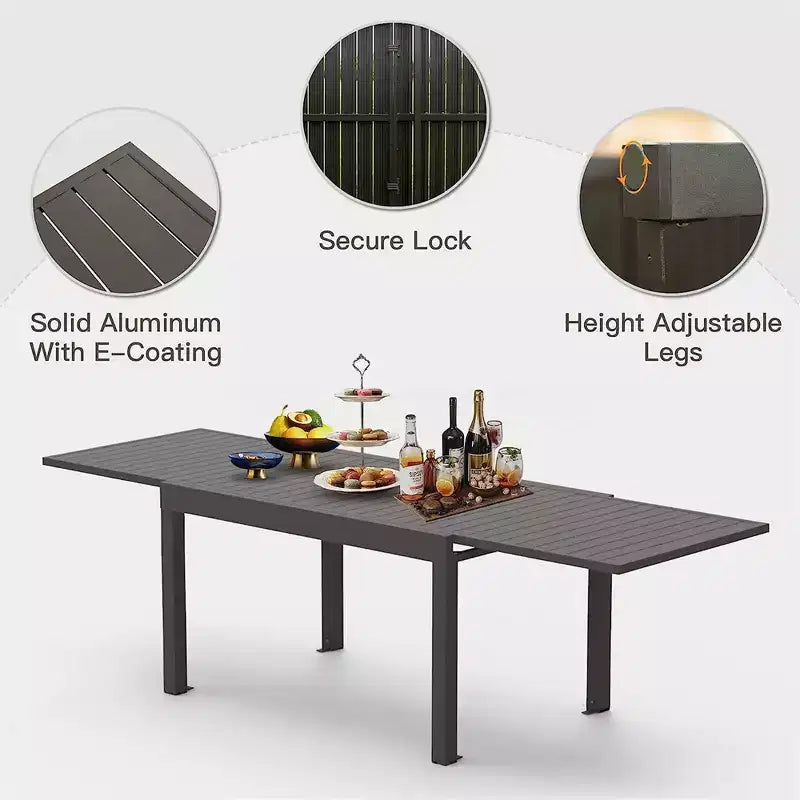 Table à manger extensible Okak en aluminium pour patio, cuisine et salle à manger