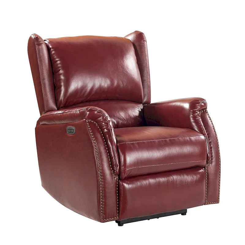 Fauteuil inclinable électrique en cuir véritable avec port USB – Dossier à oreilles clouté, ensemble de 2