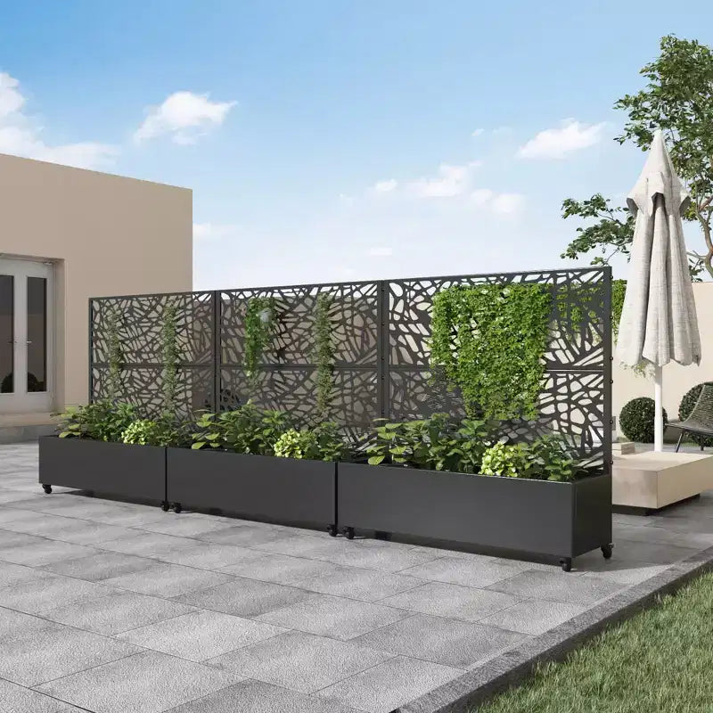 MAYEERTY Jardinière avec treillis en fer noir, style 01, 72 x 47 x 16 pouces, lot de 3 pièces
