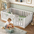 Lit Montessori simple blanc avec barrières et porte – Bois massif, 1 enfant