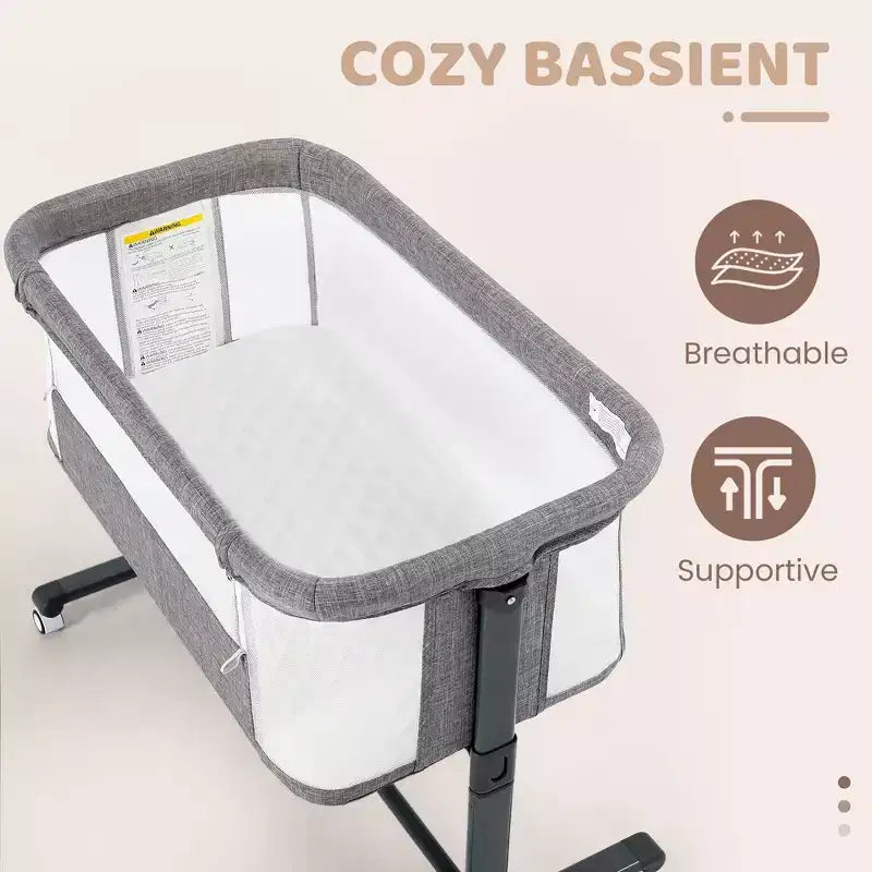 Berceau pour bébé avec roulettes – Beige / Gris / Rose, Cododo, pour 1 bébé