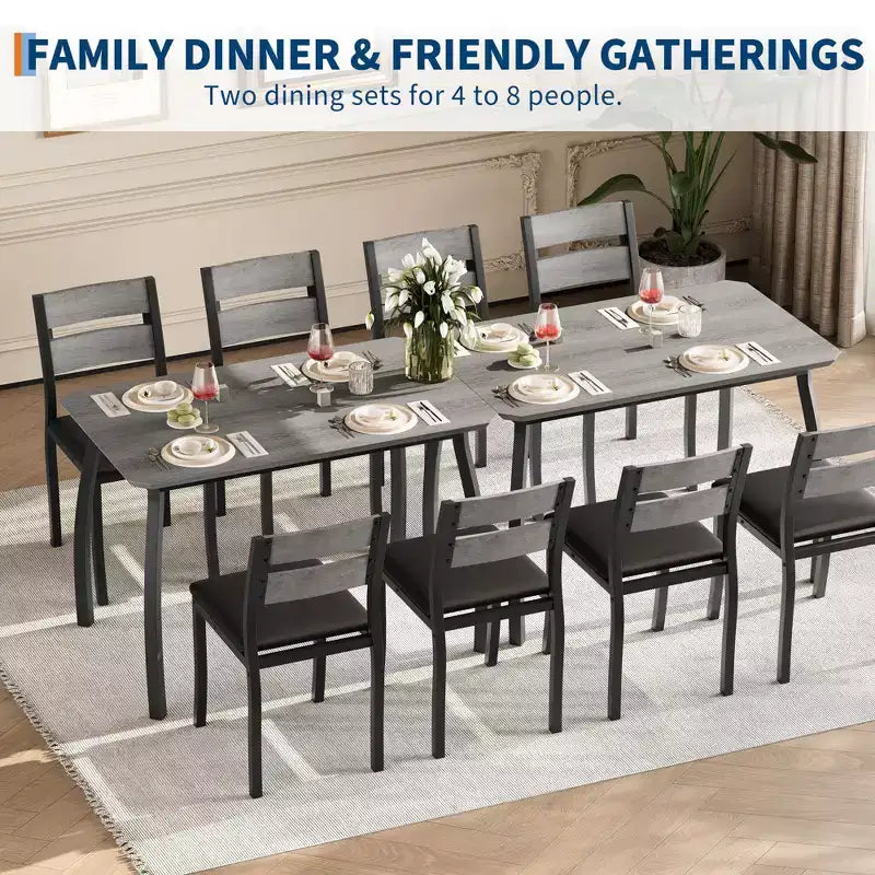 Ensemble de table et 4 chaises de cuisine avec cadre métallique, design biseauté