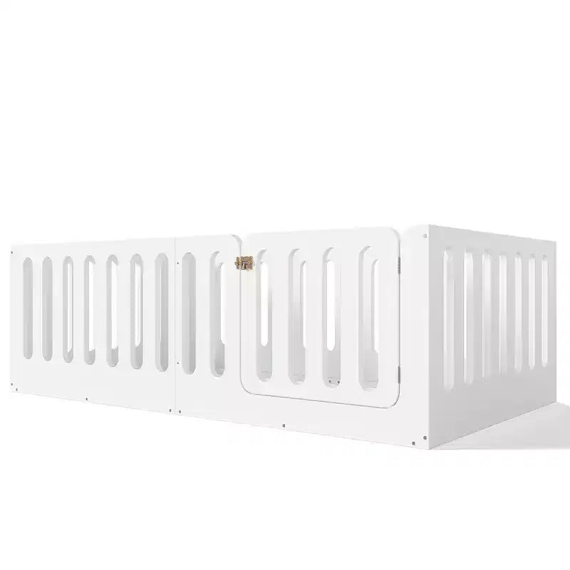 Lit Montessori simple blanc avec barrières et porte – Bois massif, 1 enfant