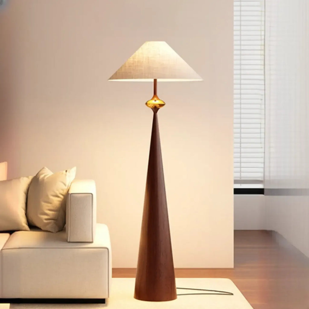 Lampadaire conique contemporain en métal avec abat-jour en tissu
