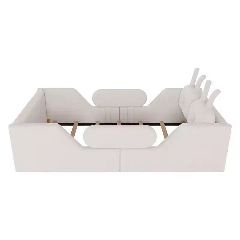 Lit plateforme double Whisen, cadre de lit rembourré pour enfants avec coussin lapin, barrières latérales amovibles