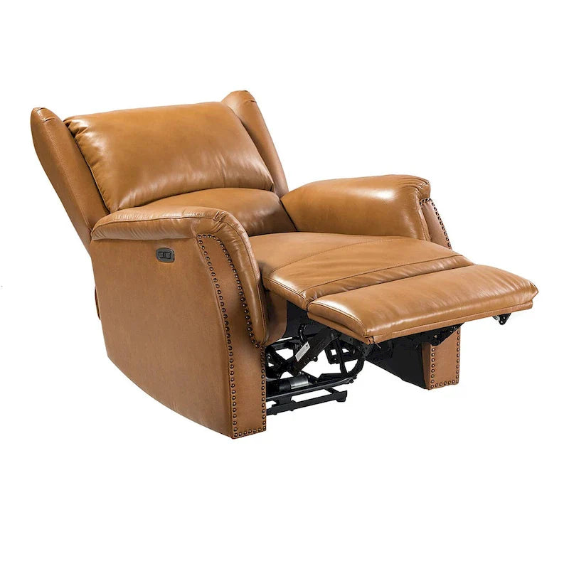 Fauteuil inclinable électrique en cuir véritable avec port USB – Dossier à oreilles clouté, ensemble de 2