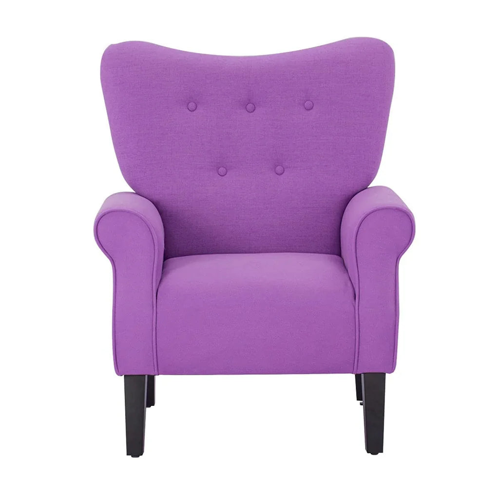 Fauteuil d'appoint moderne Erommy, fauteuil à dossier haut, canapé simple en tissu rembourré avec boutons et pieds en bois pour salon