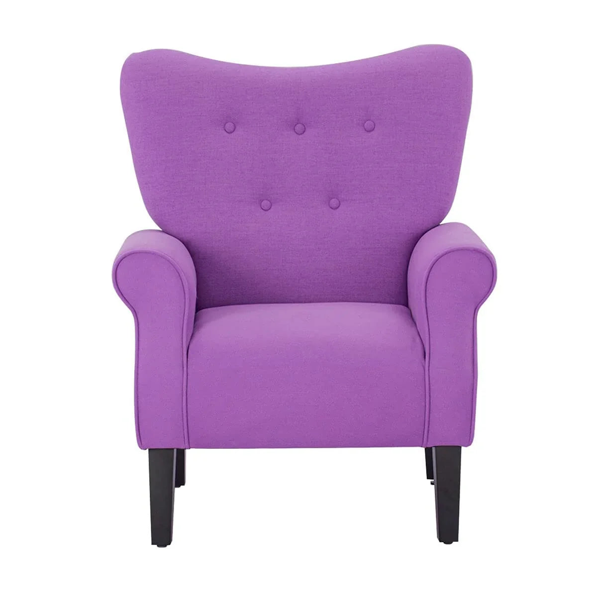 Fauteuil d'appoint moderne Erommy, fauteuil à dossier haut, canapé simple en tissu rembourré avec boutons et pieds en bois pour salon