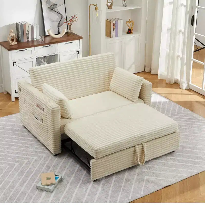 Canapé-lit convertible 55 pouces avec repose-pieds escamotable et dossier réglable, canapé peu encombrant pour petits appartements