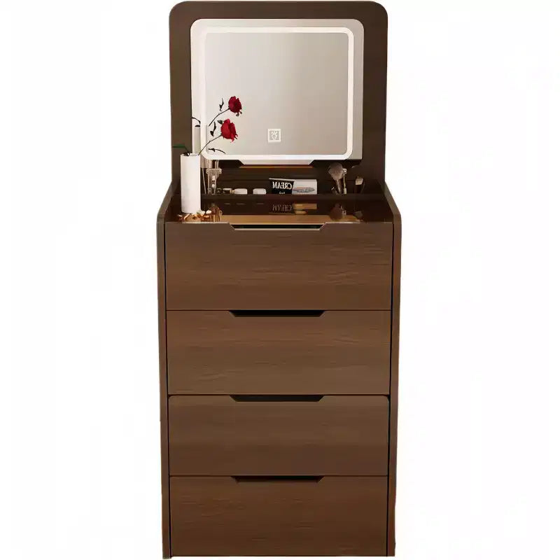 Coiffeuse 3-en-1 Okak avec miroir rabattable, coiffeuse compacte avec plateau en verre visible et tabouret rembourré, coiffeuse pour chambre à coucher