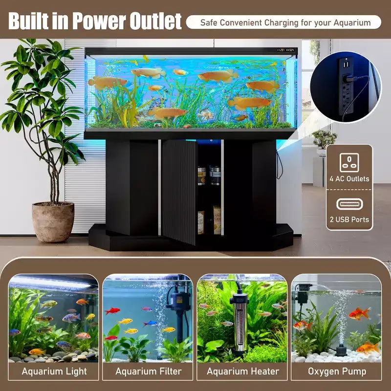 Meuble d'aquarium moderne en bois GDFStudio Logan avec prise électrique et armoire de rangement