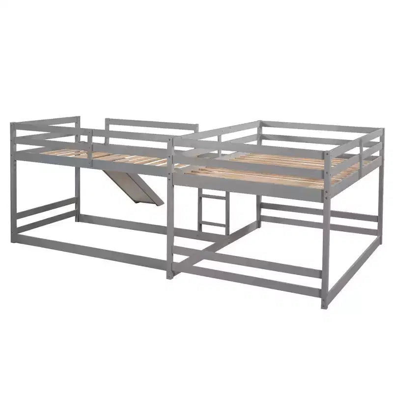 Lits superposés en L pour 4 enfants, lits superposés quadruples avec toboggan, lits superposés en bois doubles et jumeaux pour chambre à coucher ou dortoir