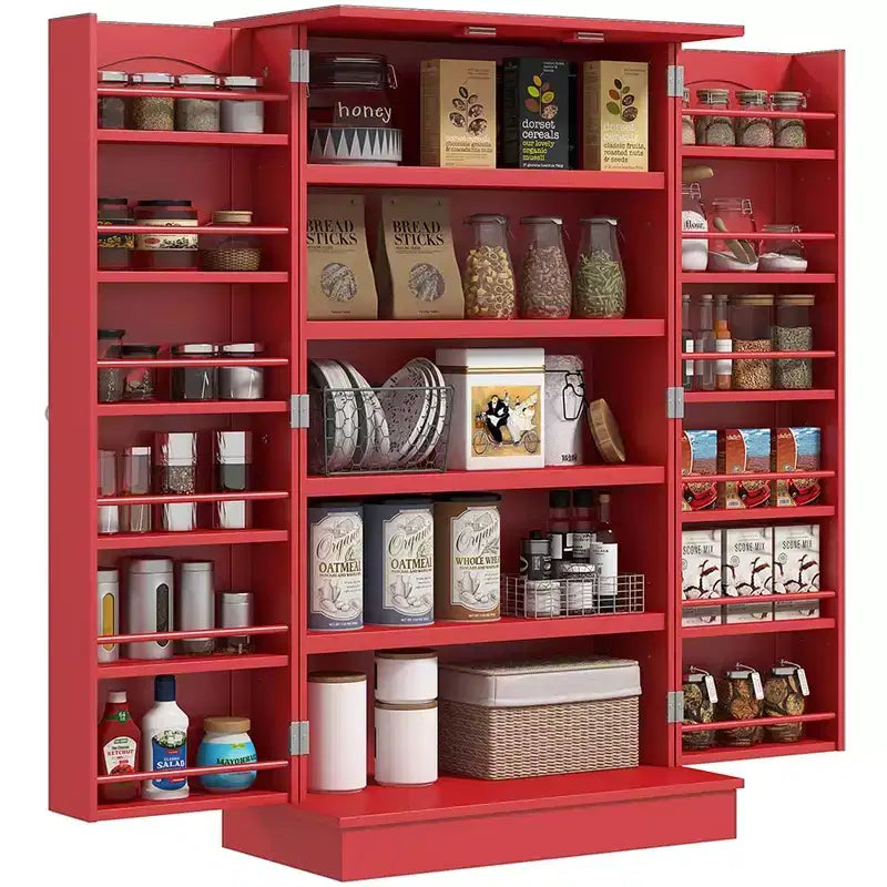 HOMCOM Meuble de cuisine 41, Armoire de cuisine à 2 portes avec 5 étagères de rangement, 12 porte-épices et étagères réglables pour salle à manger