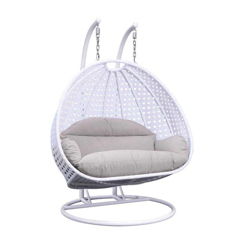 LeisureMod Fauteuil suspendu œuf 2 places avec support - Balançoire / hamac de patio en rotin osier pour extérieur/intérieur avec coussins