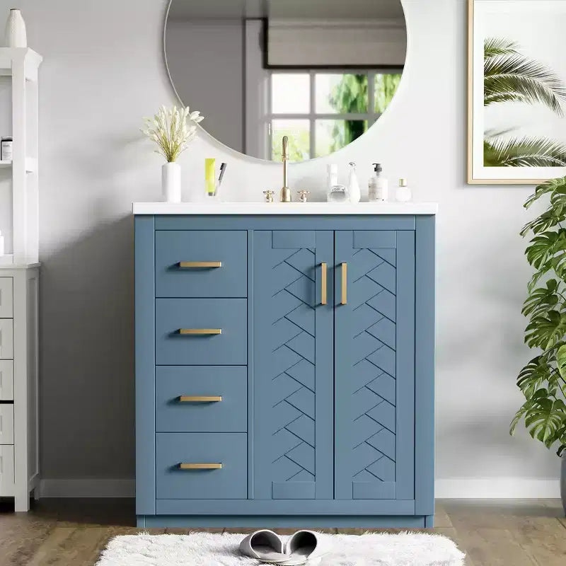 Meuble-lavabo de salle de bain 30 po avec armoire et 3 tiroirs – Noir / Bleu / Vert / Indigo / Blanc