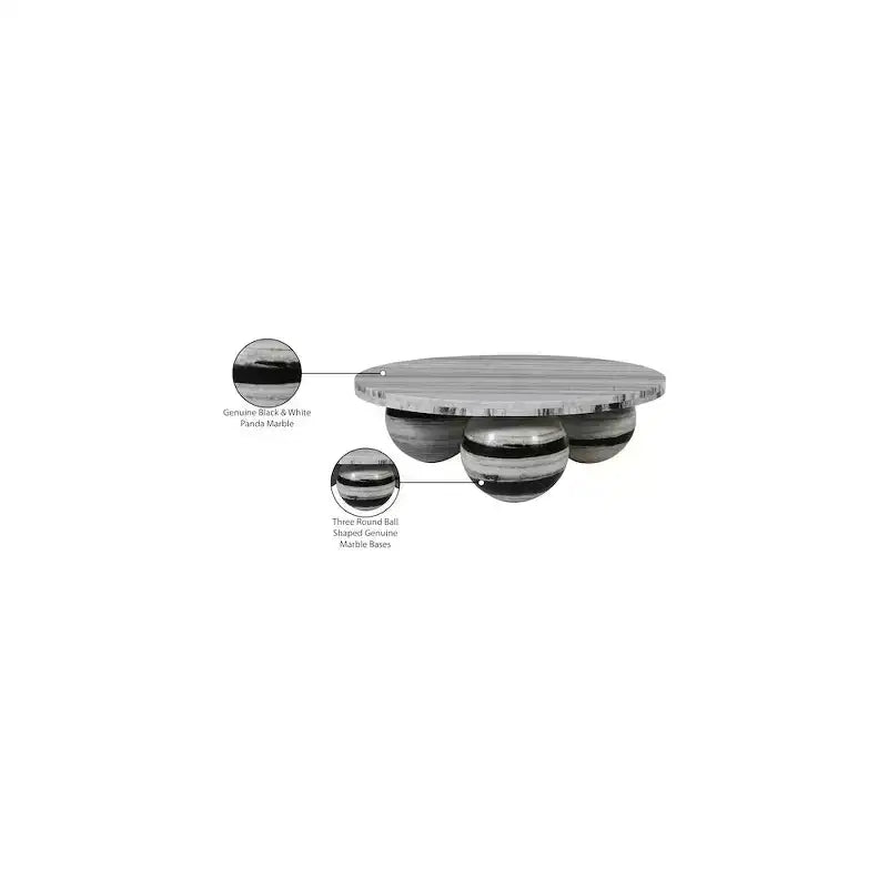 Table basse ronde en marbre avec pieds sphériques, multicolore, 4 places