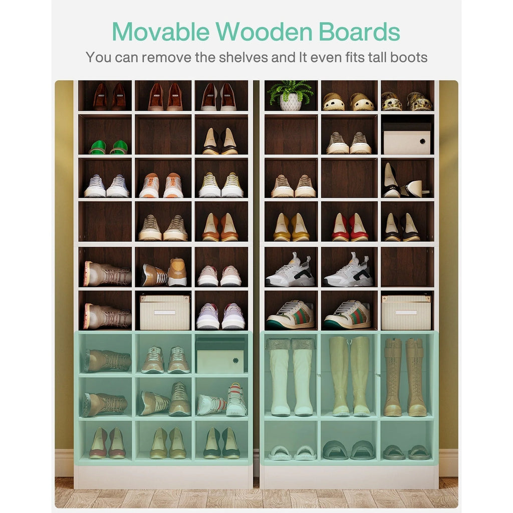 Meuble à chaussures haut 30 paires, étagère de rangement à chaussures en bois blanc 10 niveaux pour placard, entrée - 10 niveaux
