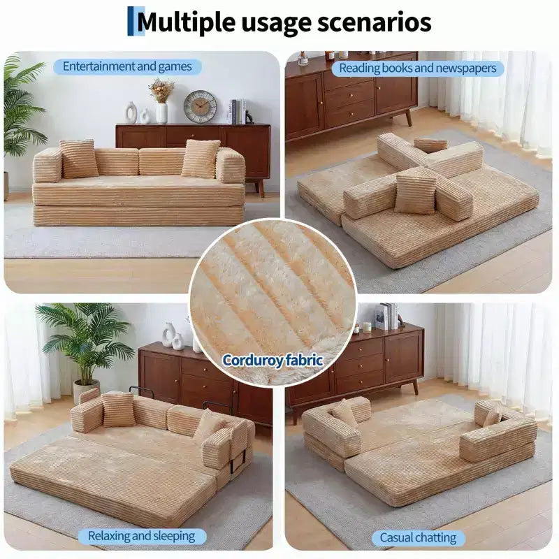 80,7 Canapé-lit convertible 5-en-1 – Corduroy, 1200 lbs, Aucun assemblage requis