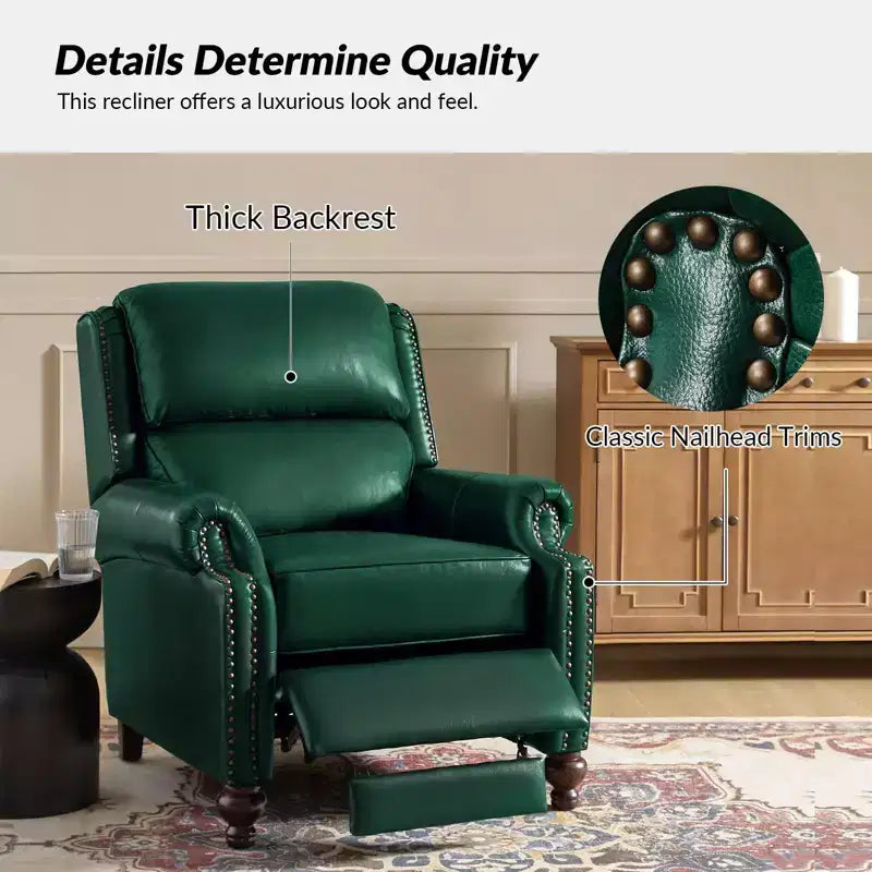 Ensemble de 2 fauteuils inclinables modernes en cuir véritable Elisabete avec garniture cloutée vintage pour salon et chambre à coucher | ART OF LIVING DESIGNS
