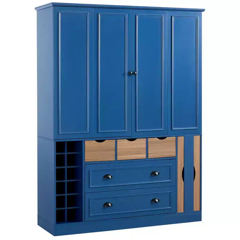 Garde-manger de cuisine autoportant Whisen de 180 cm de haut, grand buffet de salle à manger avec 4 portes pliantes, étagères, porte-bouteilles