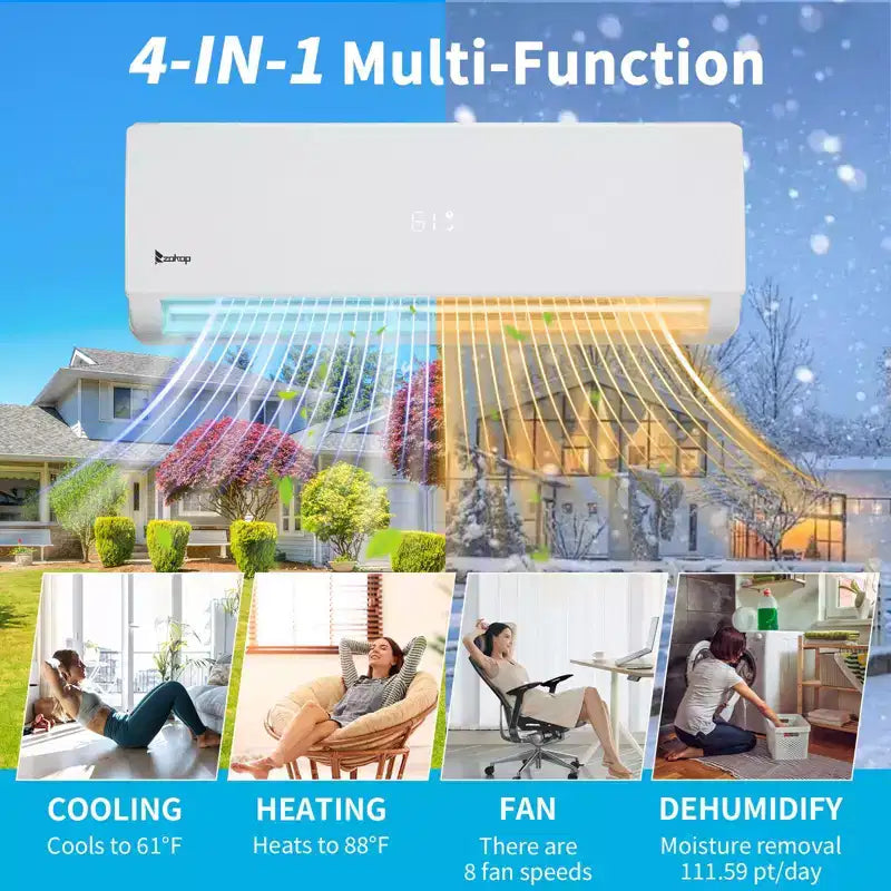 Climatiseur mini-split Karl Home 3 zones 28000 BTU 20 SEER2 avec pompe à chaleur (9K+9K+18K)