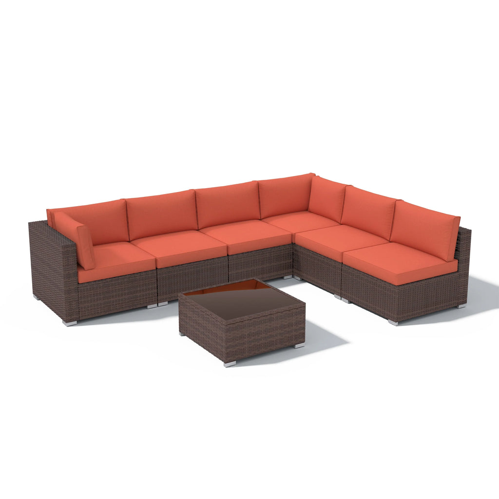 Ensemble de canapé d'angle d'extérieur 7 pièces en osier/acier avec coussins