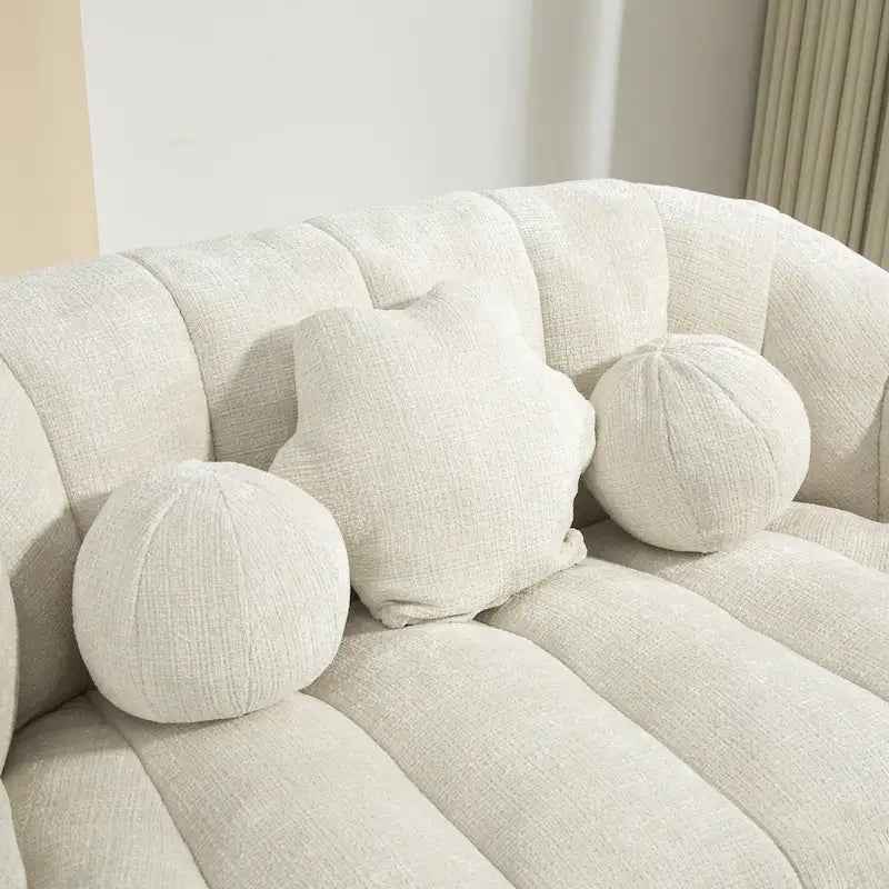 Fauteuil de salon en chenille blanc 63,78 cm avec rembourrage en mousse haute densité