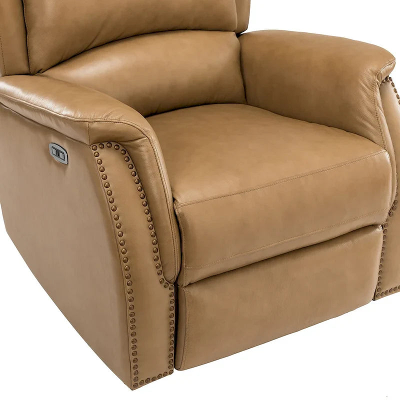 Fauteuil inclinable électrique en cuir véritable avec port USB – Dossier à oreilles clouté, ensemble de 2