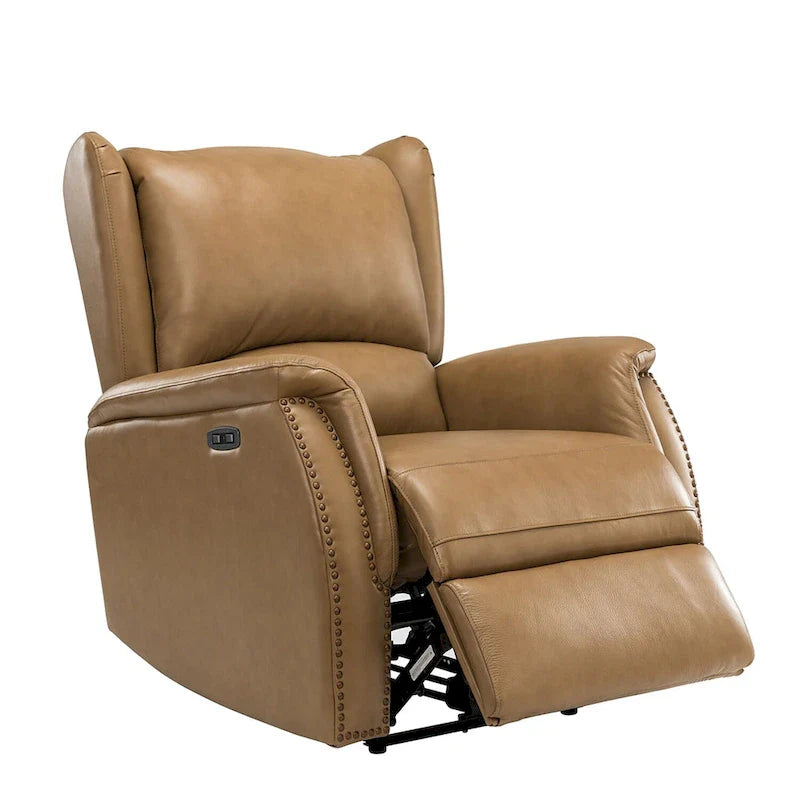 Fauteuil inclinable électrique en cuir véritable avec port USB – Dossier à oreilles clouté, ensemble de 2