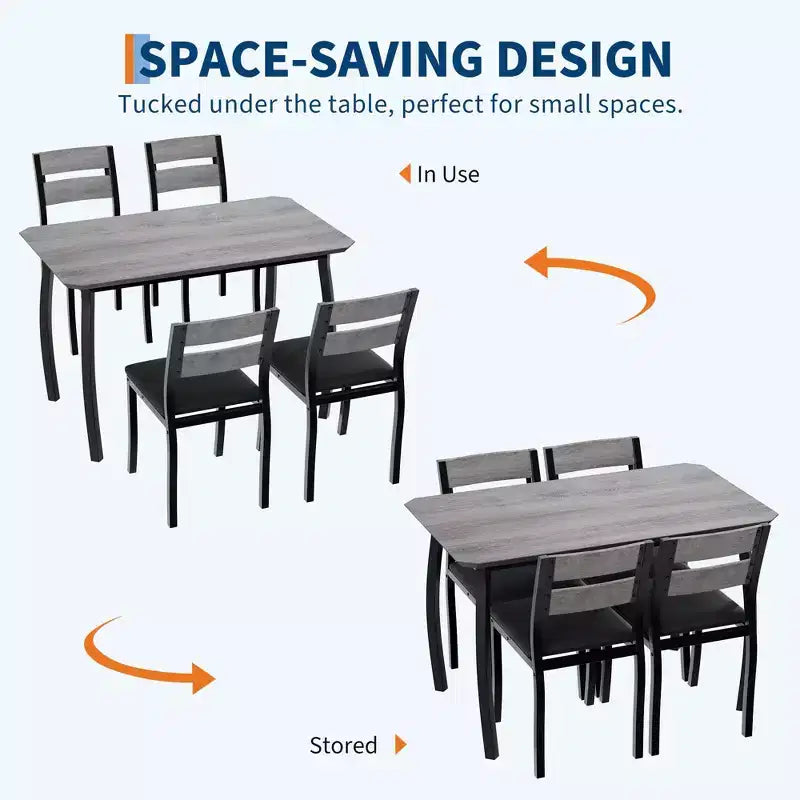 Ensemble de table et 4 chaises de cuisine avec cadre métallique, design biseauté