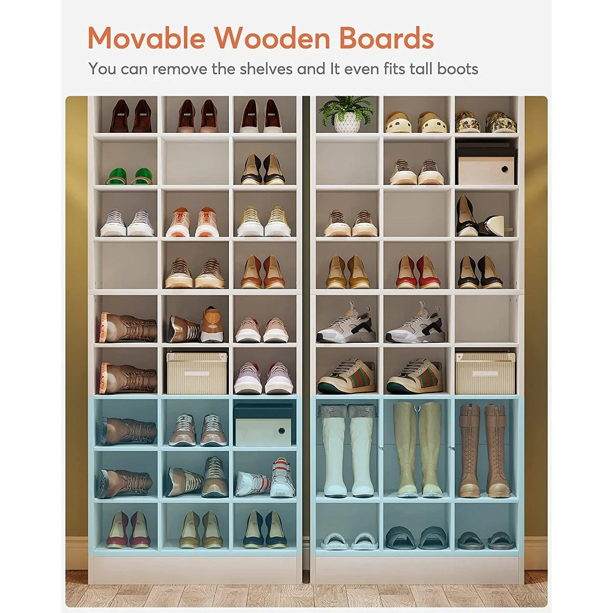 Meuble à chaussures haut 30 paires, étagère de rangement à chaussures en bois blanc 10 niveaux pour placard, entrée - 10 niveaux
