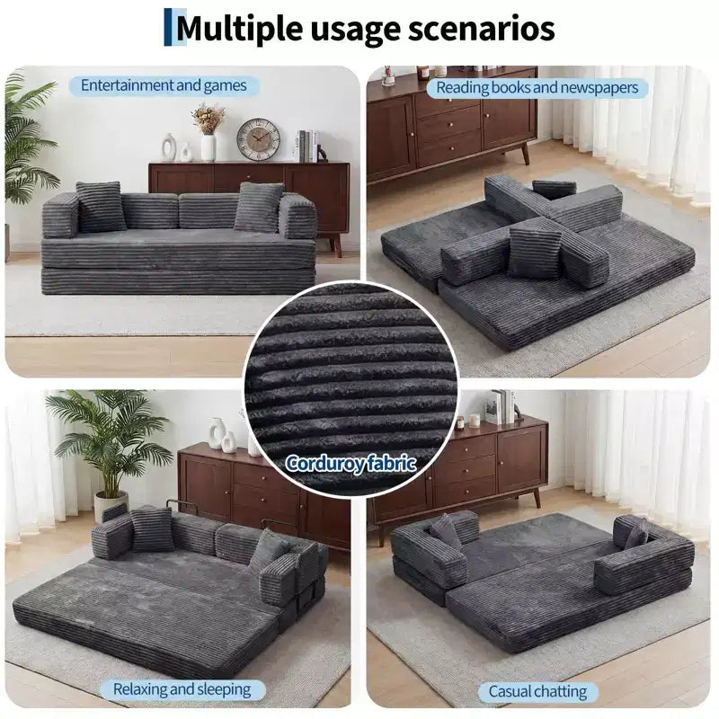 80,7 Canapé-lit convertible 5-en-1 – Corduroy, 1200 lbs, Aucun assemblage requis