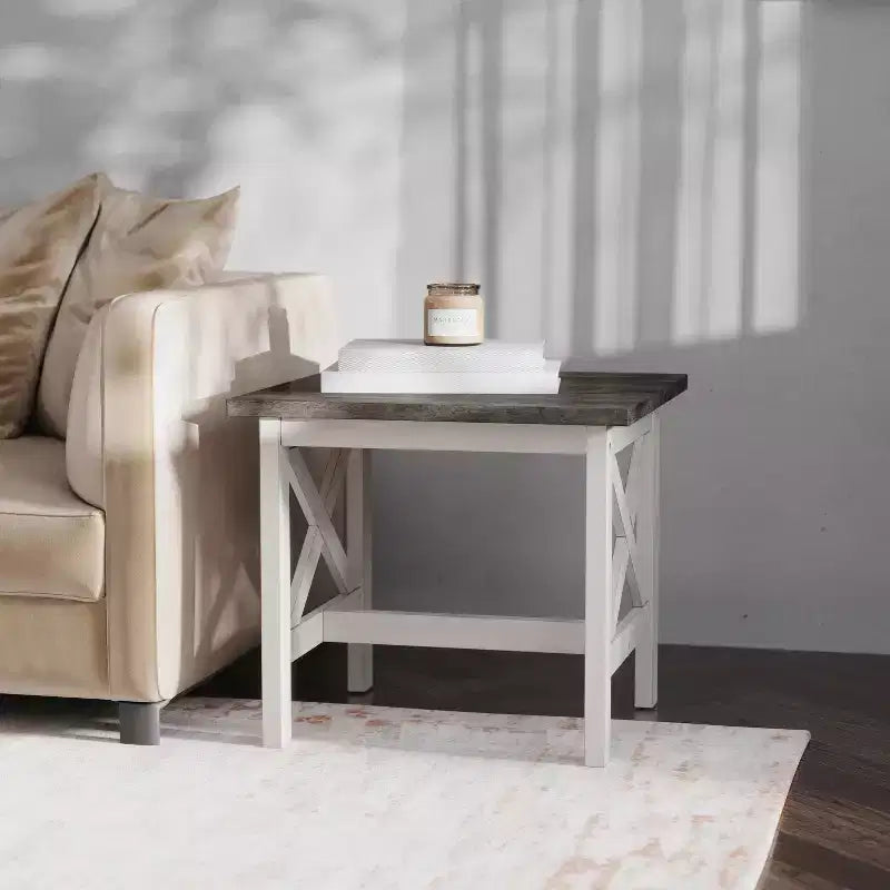 Table d'appoint en bois massif de style campagnard, design en X