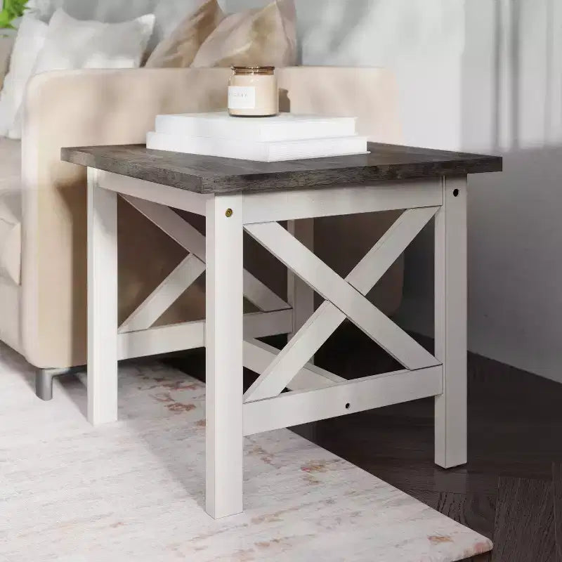 Table d'appoint en bois massif de style campagnard, design en X