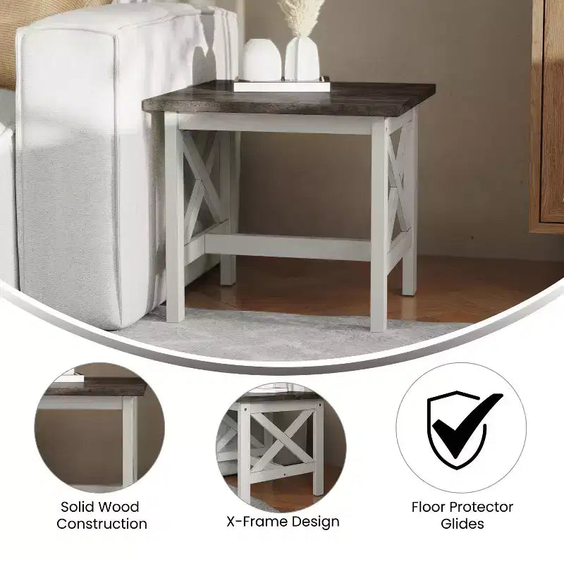Table d'appoint en bois massif de style campagnard, design en X
