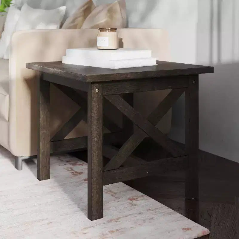 Table d'appoint en bois massif de style campagnard, design en X