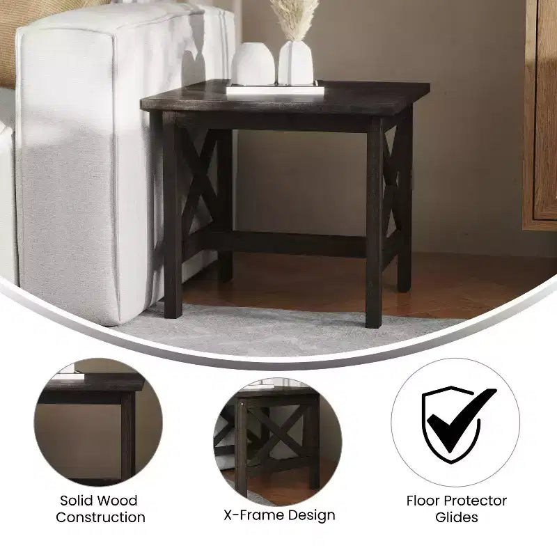 Table d'appoint en bois massif de style campagnard, design en X