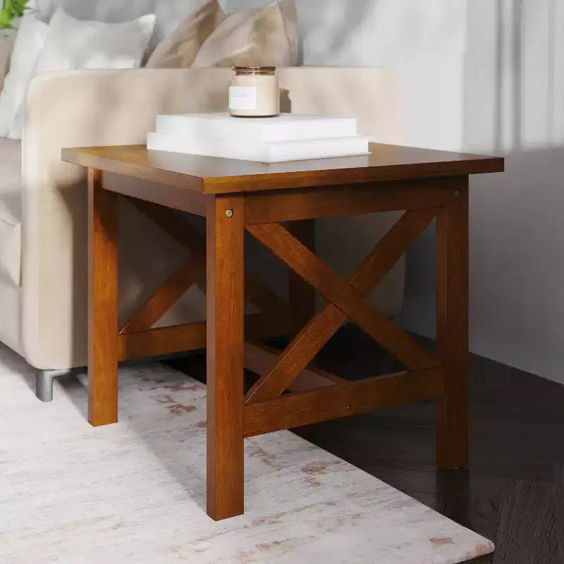 Table d'appoint en bois massif de style campagnard, design en X