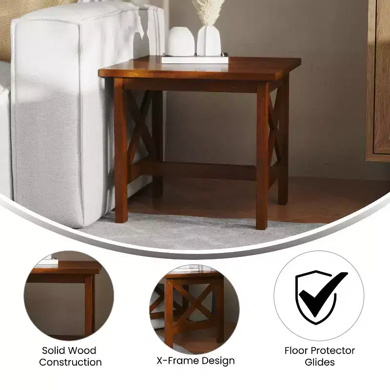 Table d'appoint en bois massif de style campagnard, design en X