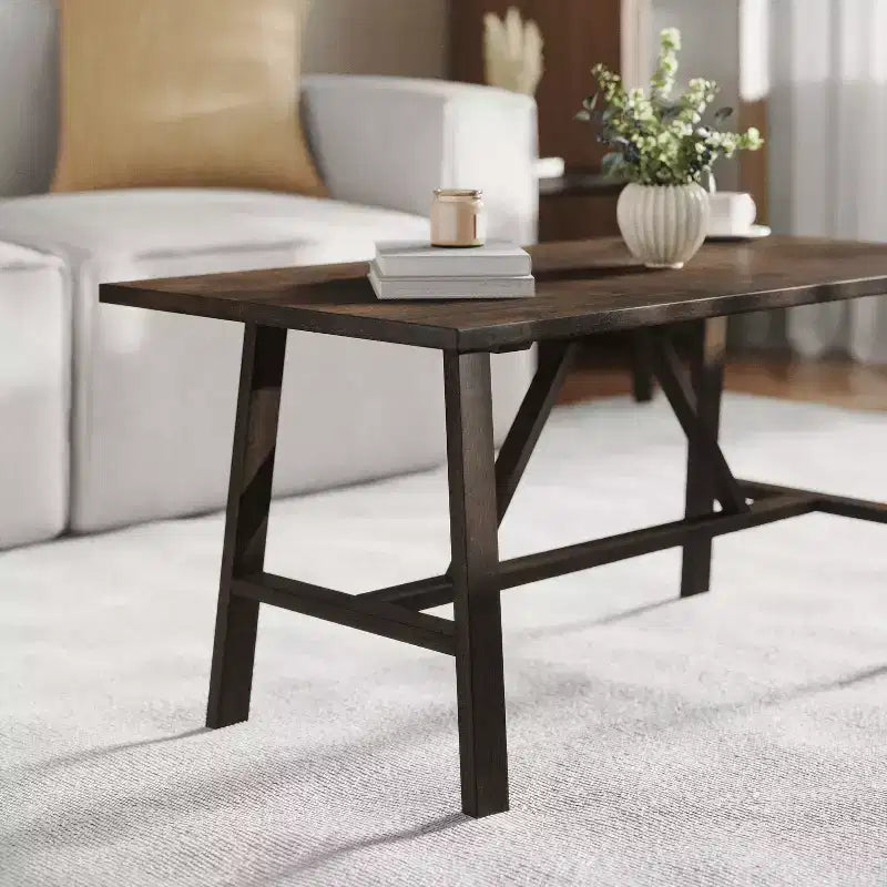 Table basse de ferme en bois massif, table d'appoint à piètement en X de style tréteaux