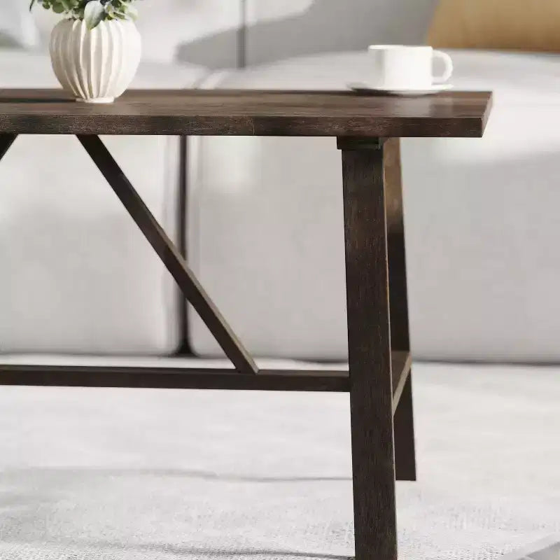 Table basse de ferme en bois massif, table d'appoint à piètement en X de style tréteaux
