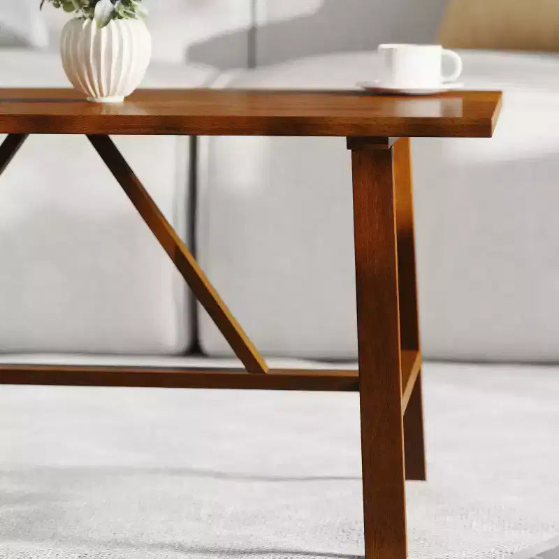 Table basse de ferme en bois massif, table d'appoint à piètement en X de style tréteaux