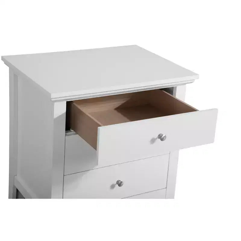 Table de chevet blanche à 3 tiroirs, 66 cm H x 61 cm L x 46 cm P