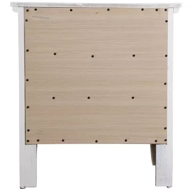Table de chevet blanche à 3 tiroirs, 66 cm H x 61 cm L x 46 cm P